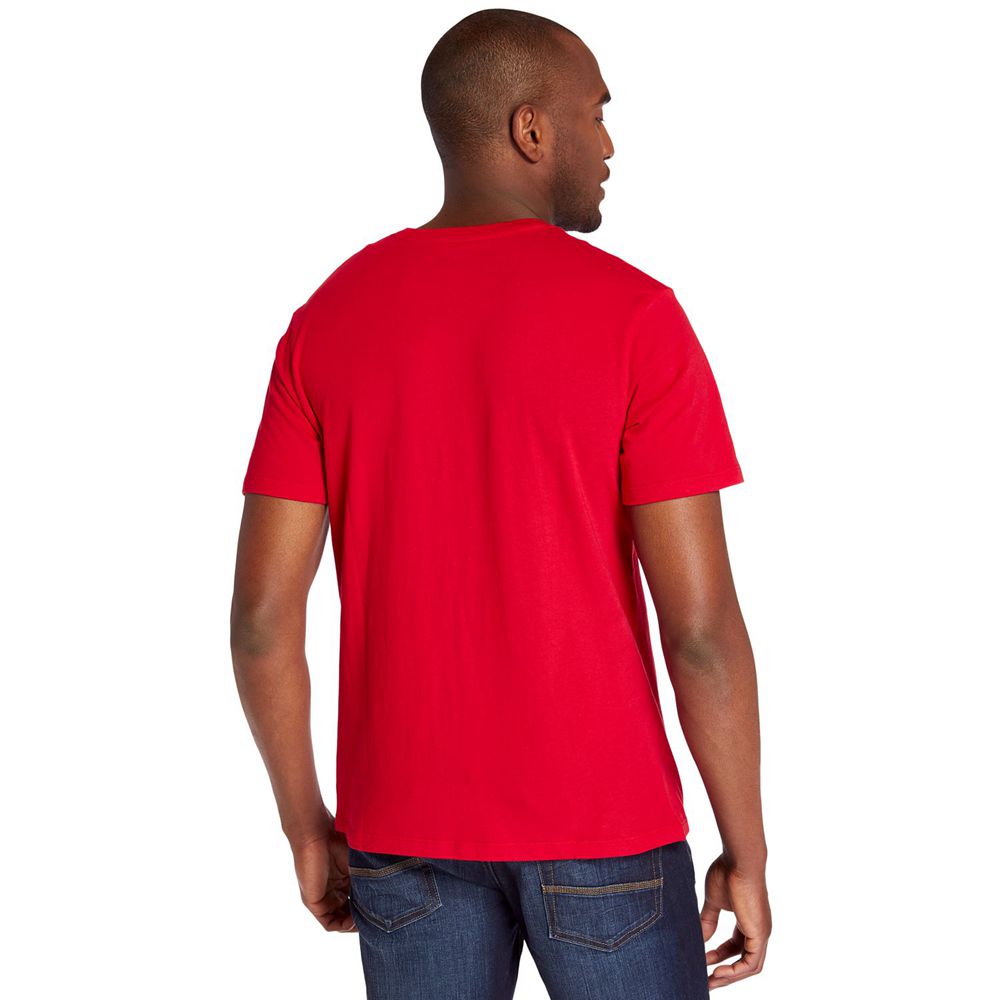 Timberland Mens T-Shirts Embroidered Logo - Red - India IJ8420965